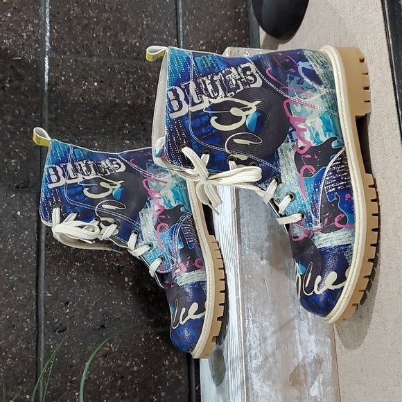 WOMENS GOBY COMBAT LONG BOOTS WITH COLORFUL PRINT SIZE 41 ART DECO  LOUD - Picture 2 of 9